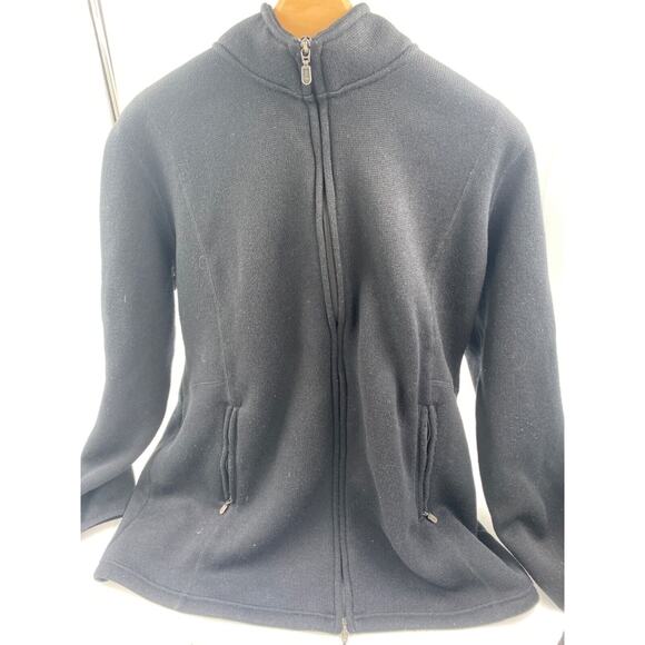 Orvis Fleece Jacket Womens XL Black Full Zip Front Mock Neck - Picture 1 of 8